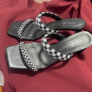 Chinese Laundry Black and White Checkered Sandals